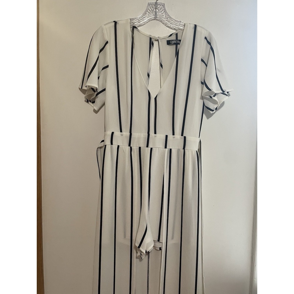 Crystal Sky Elegant Black White Stripe Shorts In Maxi Dress Jumpsuit Tie Size 5‎